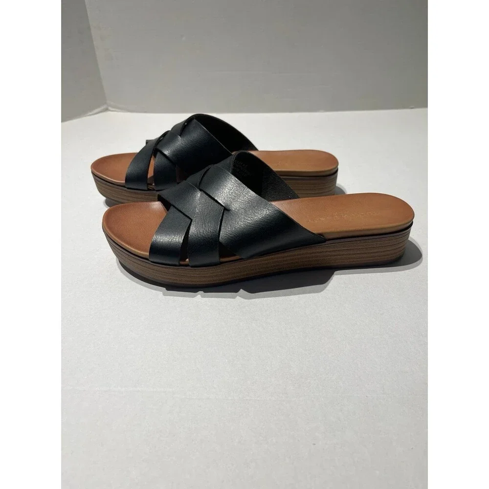 Rock & Candy Calilea Slide Sandals Black Faux Leather Size 9.5 New